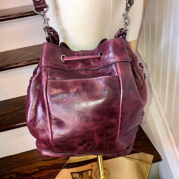 PATRICIA NASH Red Wine Woven Leather Crossbody Shoulder Bucket Bag w/ Grommets - Picture 8 of 17